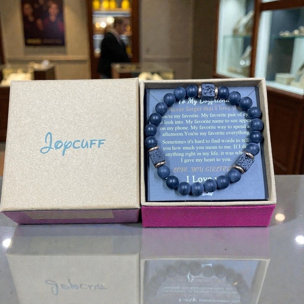 Joycuff Boyfriend Bracelet Gift‎ Set Lava Rock Beads Mens Jewelry Romantic New